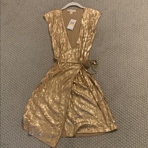 Gold Sequin Wrap Dress